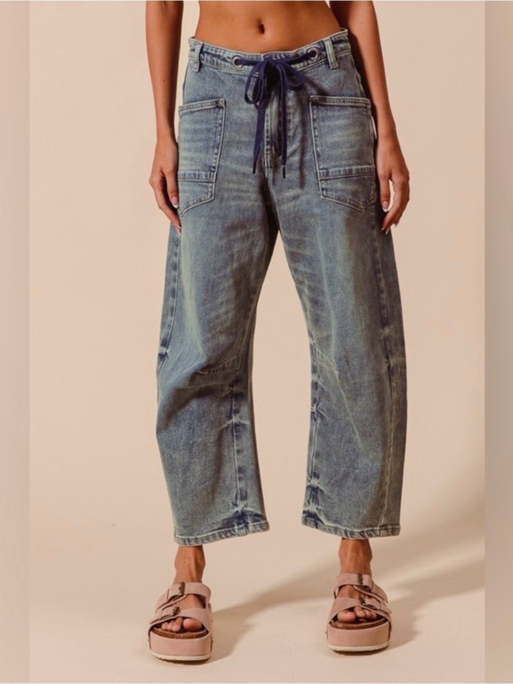 Anthropologie Washed Blue Denim Barrel Jeans